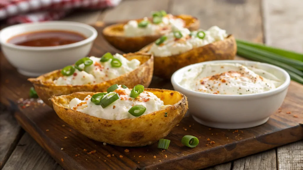 Crispy potato skins with cottage cheese in an air fryer recipe