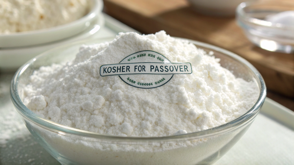 Kosher-for-Passover potato starch in a labeled container.