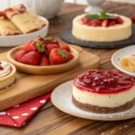 Alt Text: Desserts with strawberry puree toppings