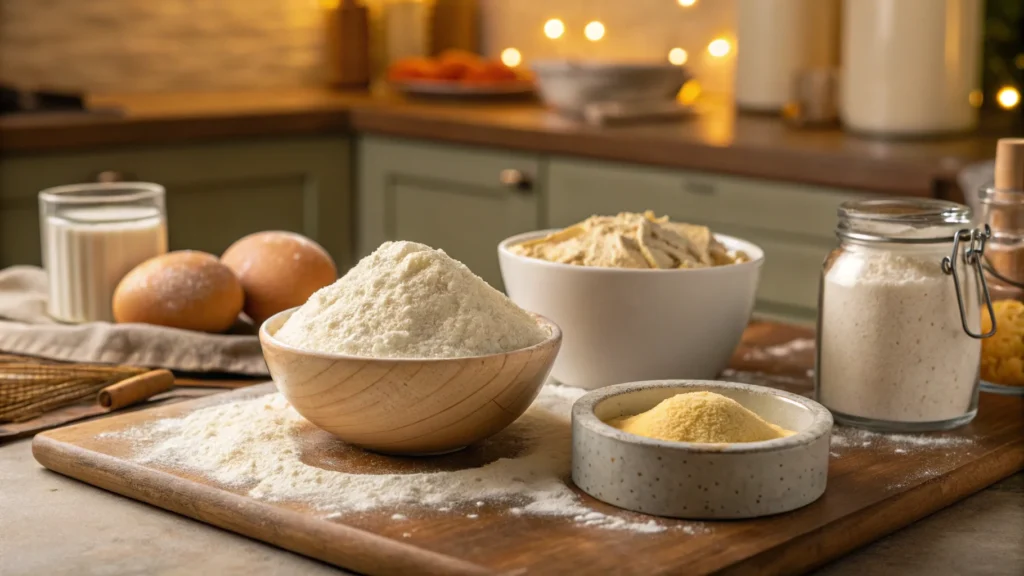 a detailed shot of flour baking powder yeast an