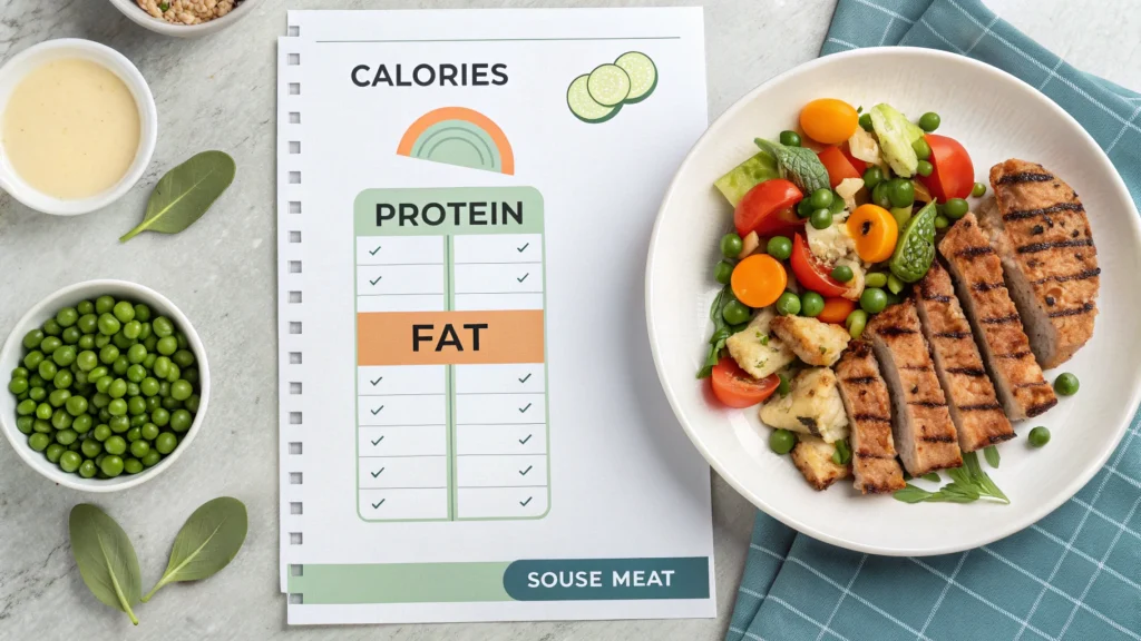 a nutritional chart displayed next to a plate of s