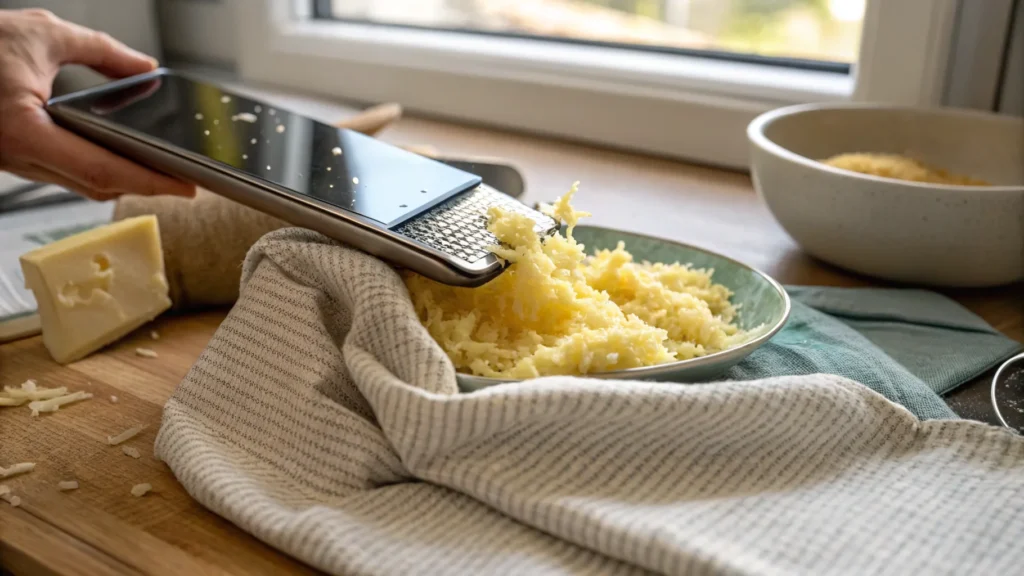 a samsung s24 ultra close up of grated potatoes be