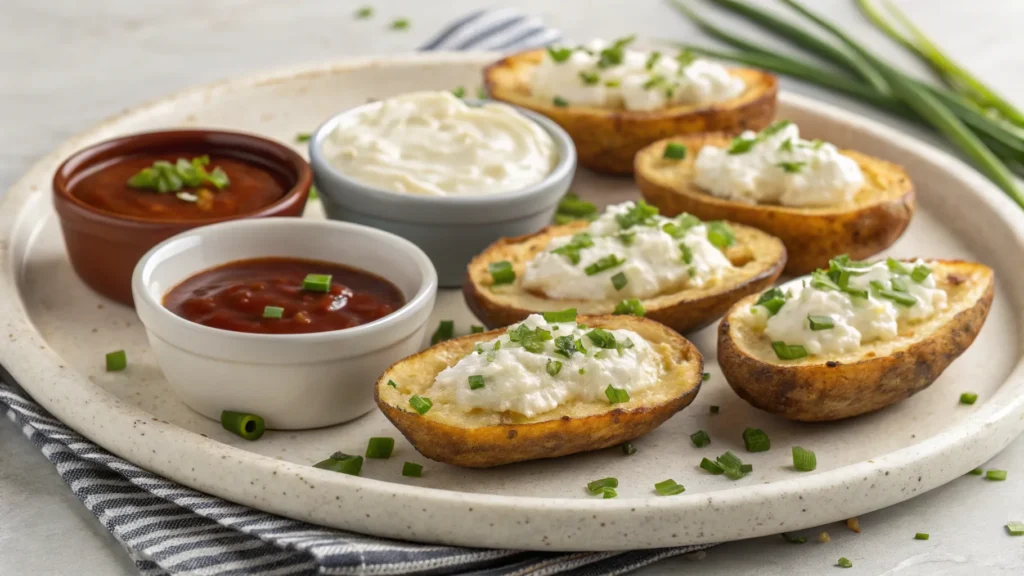 Air fryer potato skins with cottage cheese and dips