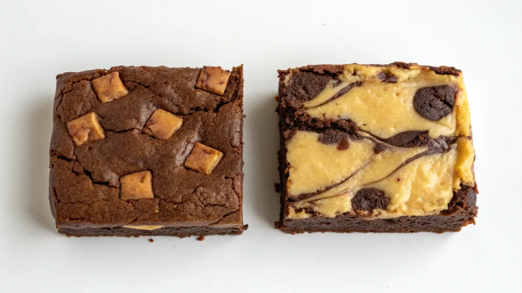 a side by side comparison of two brownies one ma