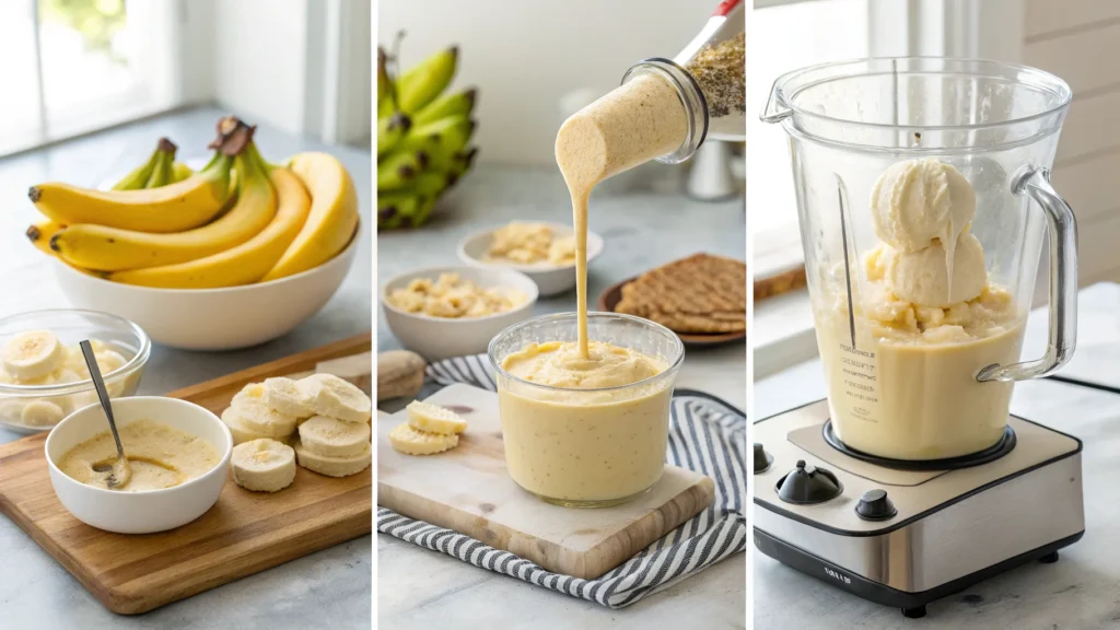 Step-by-step homemade banana pudding ice cream process.