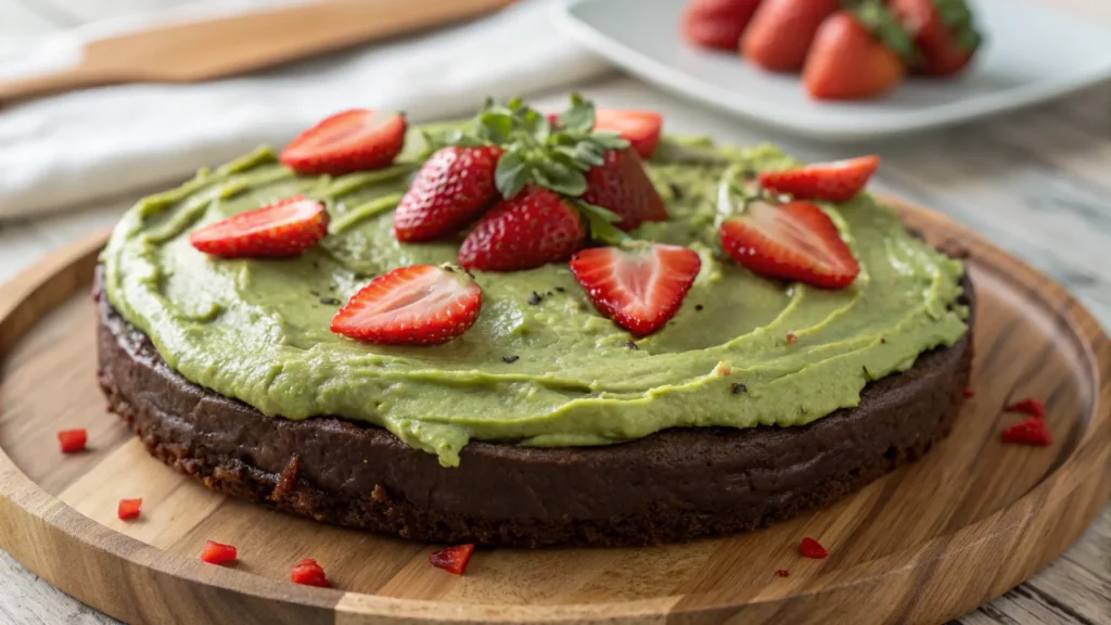 "Flourless chocolate cake with avocado frosting