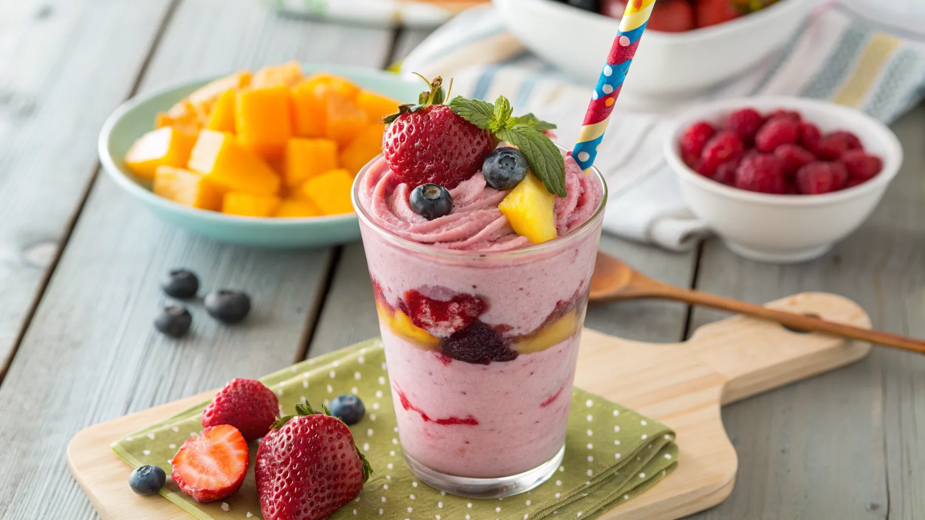 Frozen yogurt smoothie with fresh fruits