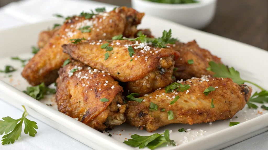 Salt and vinegar wing recipe with crispy skin.