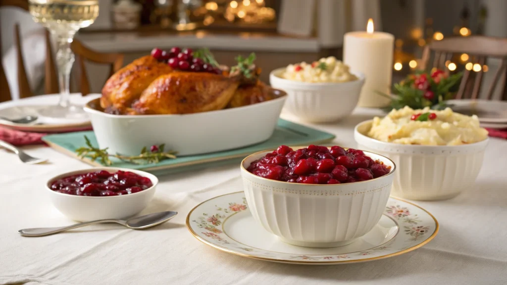 cranberry cups served alongside a roasted turkey a