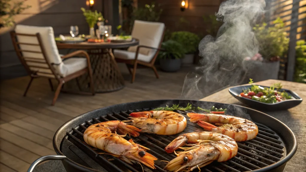 Grilled Black Tiger Shrimp on BBQ Grill