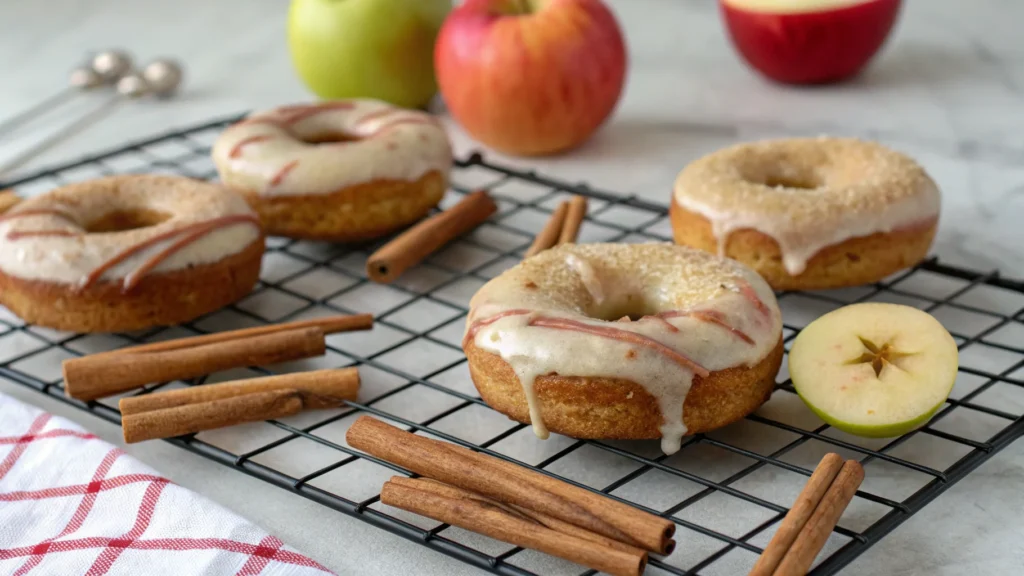 healthy apple cinnamon donuts with a light glaze