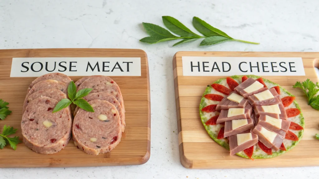 souse meat and head cheese side by side on a cutti