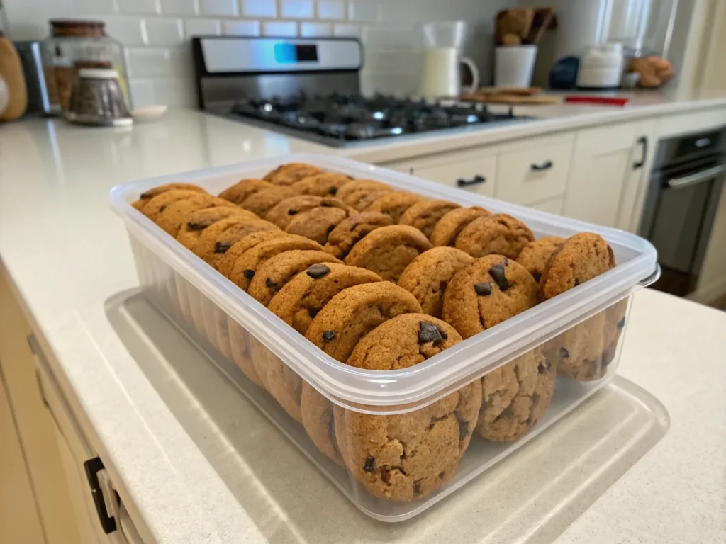 a batch of double chunk chocolate cookies neatly