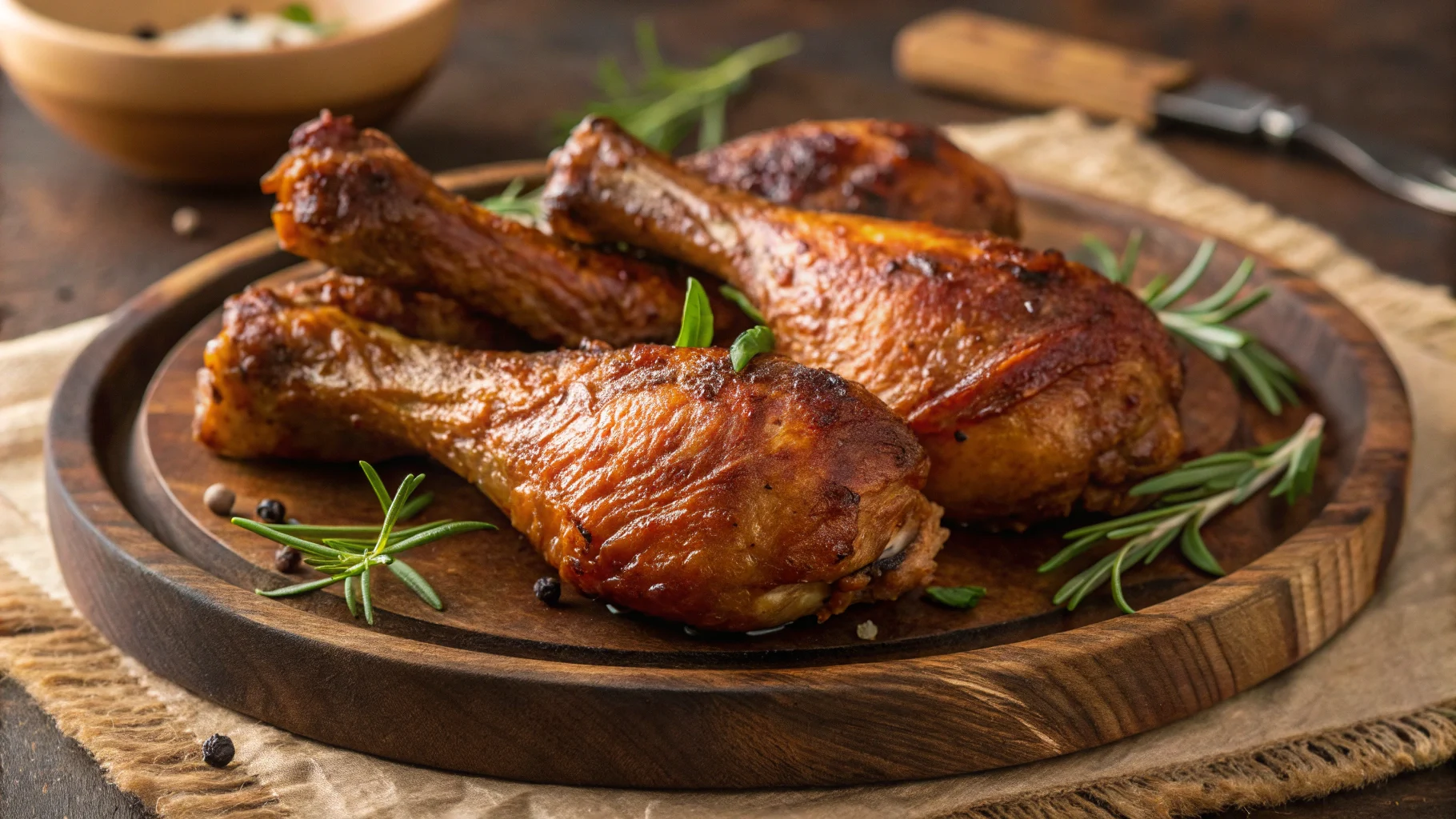 Smoked chicken drumsticks with crispy skin and juicy texture