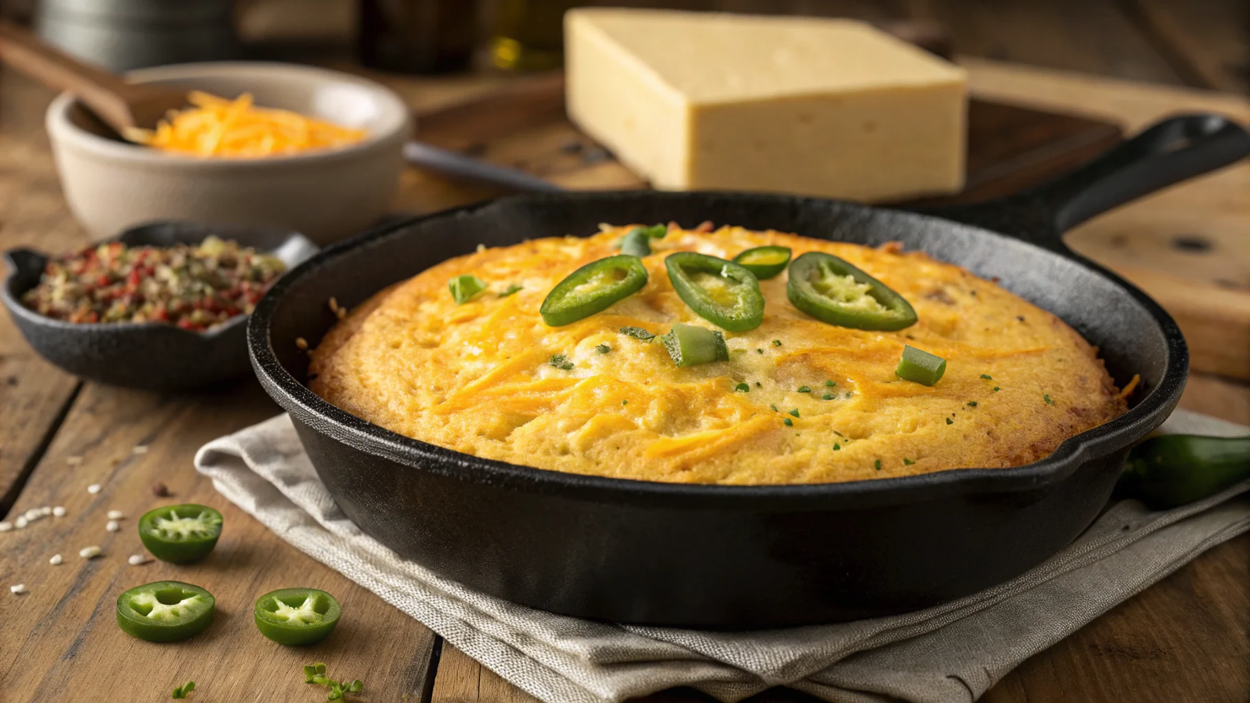 Jiffy Mexican Cornbread Recipe in Cast Iron Skillet