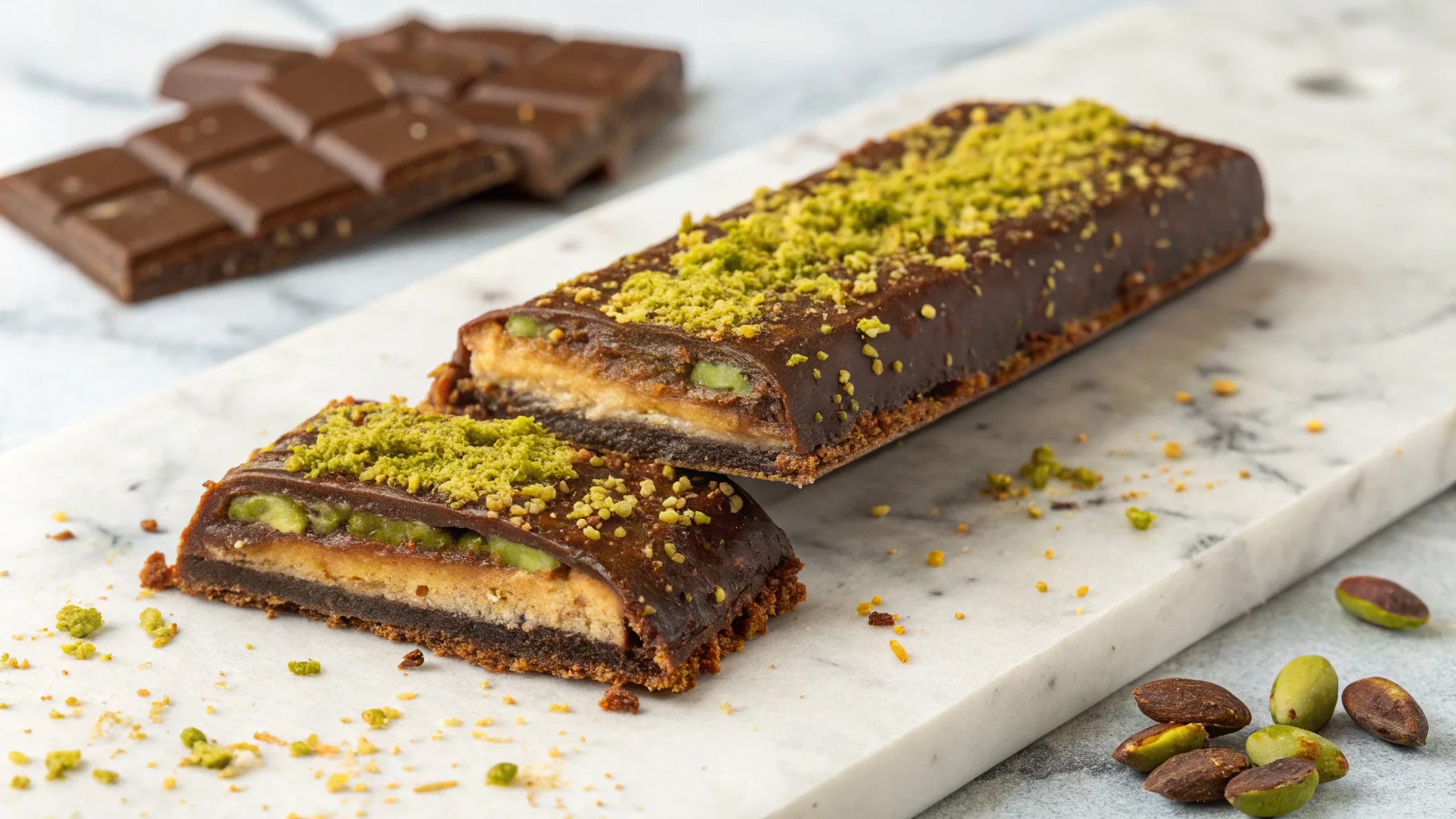 Knafeh chocolate bar with crispy layers and rich chocolate filling.