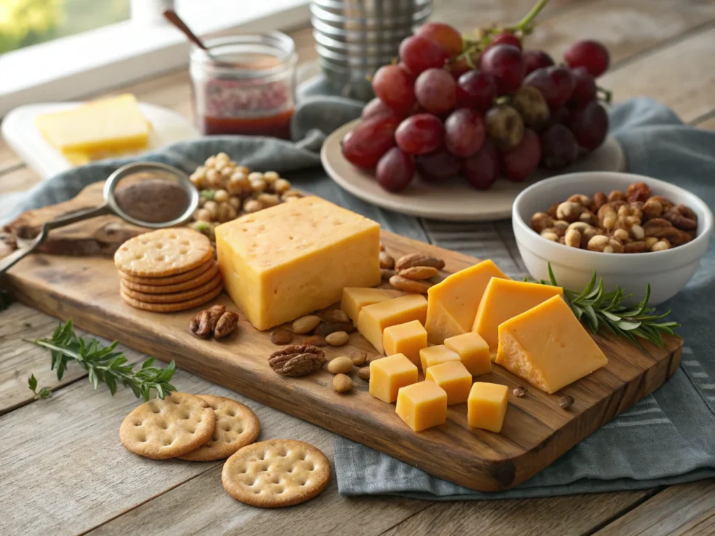 a high resolution image of a cheese board featuri