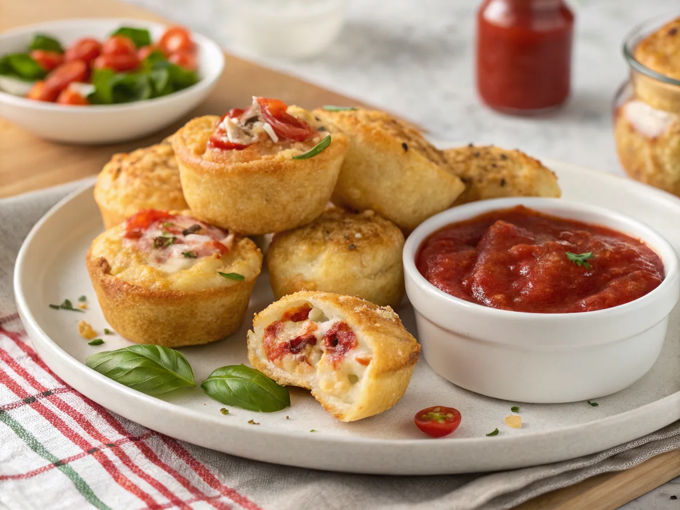 "Freshly fried pizza puffs served with marinara sauce."