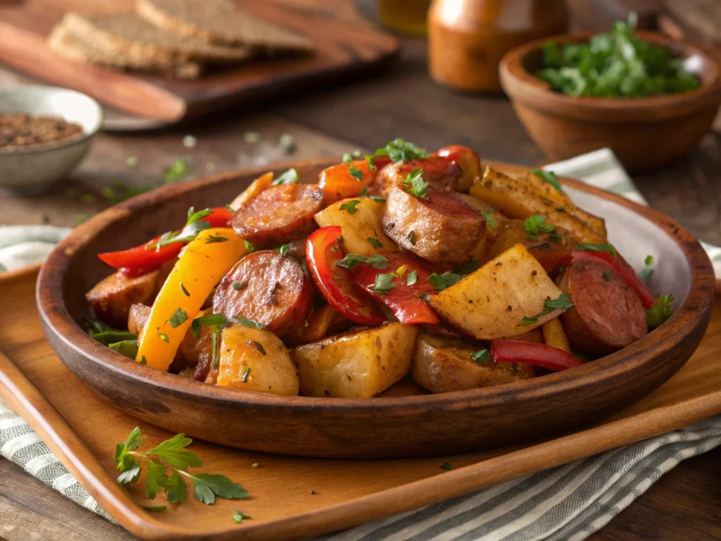 a serving of cajun style smothered potatoes with s