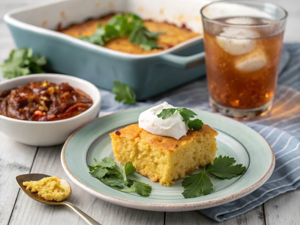 a serving of jiffy mexican cornbread on a plate t