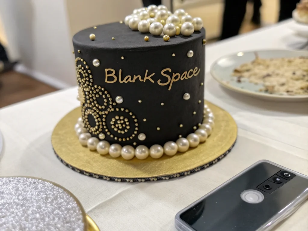 a stylish black and gold blank space cake with p