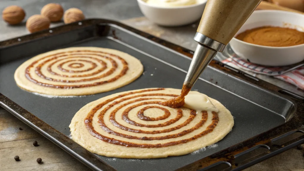 a top down shot of a pancake being cooked on a gri