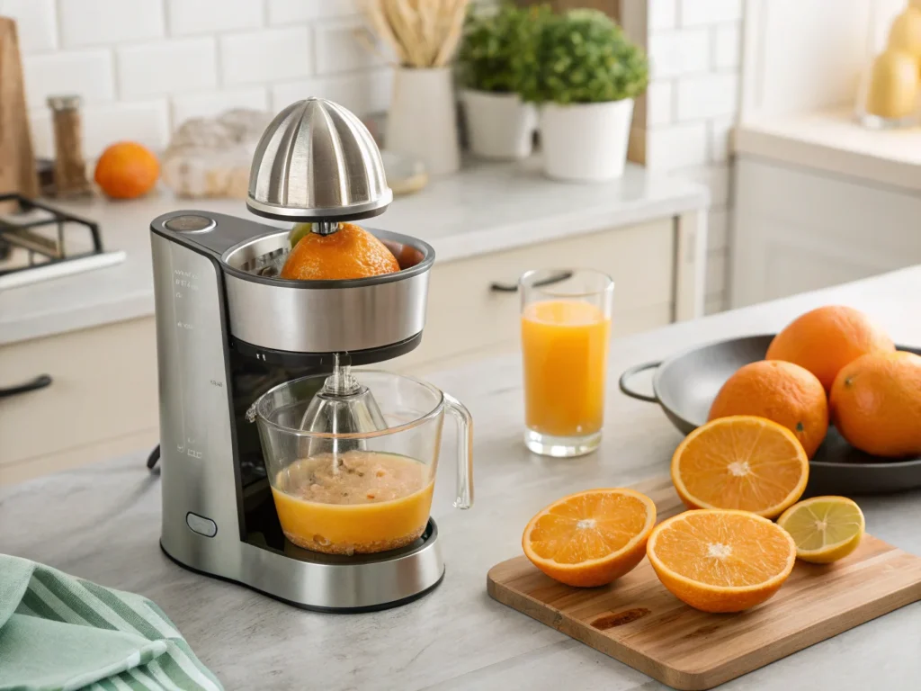 close up of an electric citrus juicer in action s