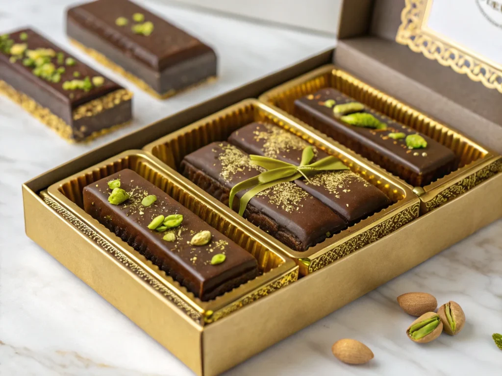 luxury packaged knafeh chocolate bars from a duba