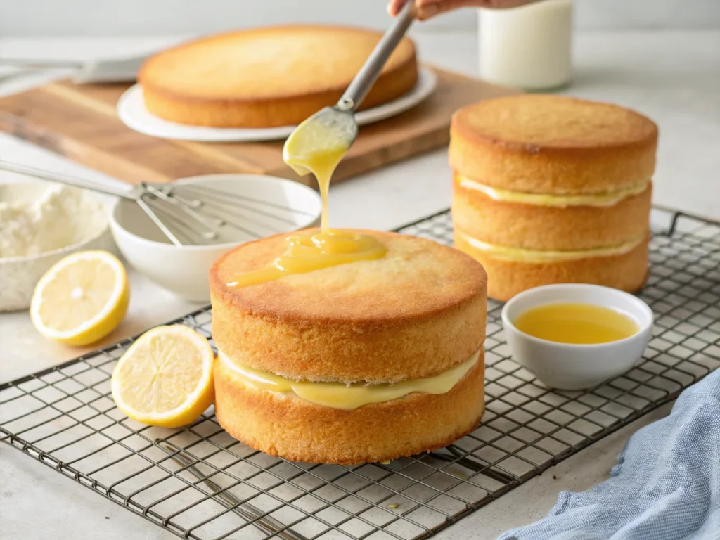 a close up of freshly baked golden sponge cake lay