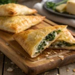 Cheese and spinach stuffed pastry, crispy and golden brown.