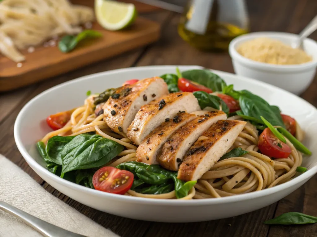 Healthy Chicken Pasta Recipe with Whole Wheat and Spinach